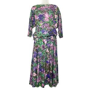 Vintage Le Jupe Watercolor Flora Two Piece Set